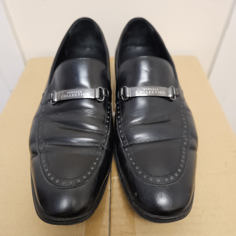 Versace Collection Men’s Black Leather Loafers – Made in Italy – EU 43 / US 10